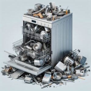 ماشین ظرفشویی دست دوم که اجزای داخلی و مشهود ان 